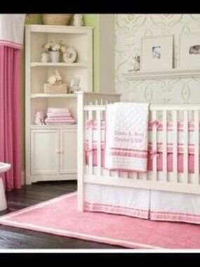 Pottery Barn kids twin size bed skirt pink/white